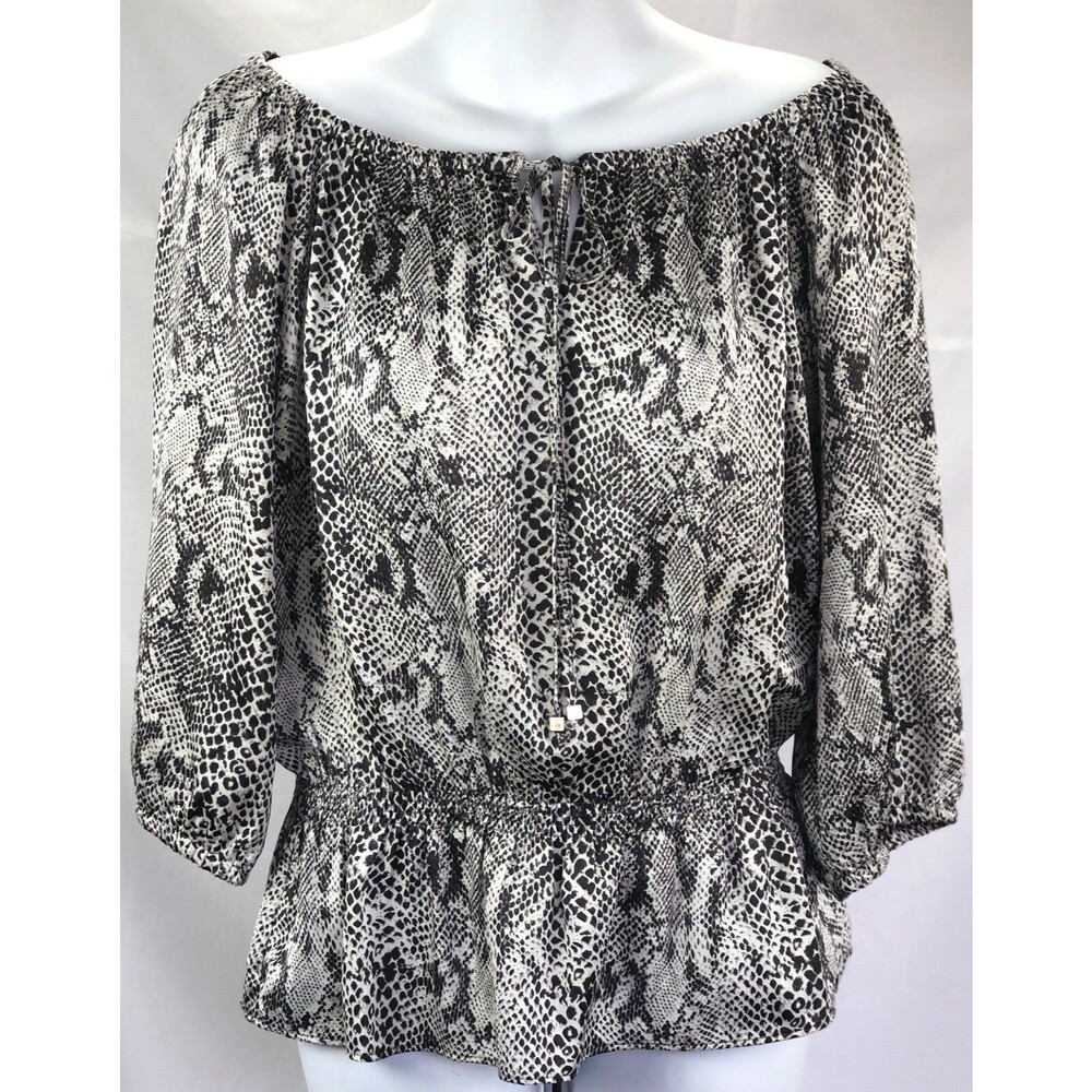 Vintage Off Shoulder Flowy babydoll Peplum Top S Gray Snake Keyhole 90s Y2K